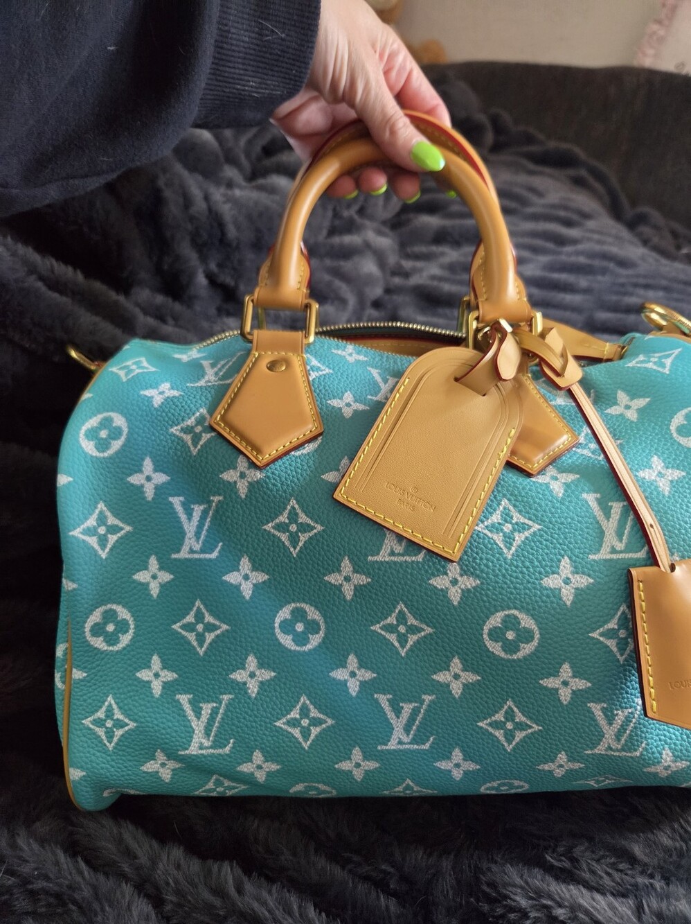 Turquoise Monogram Canvas Speedy Bandoulière Bag